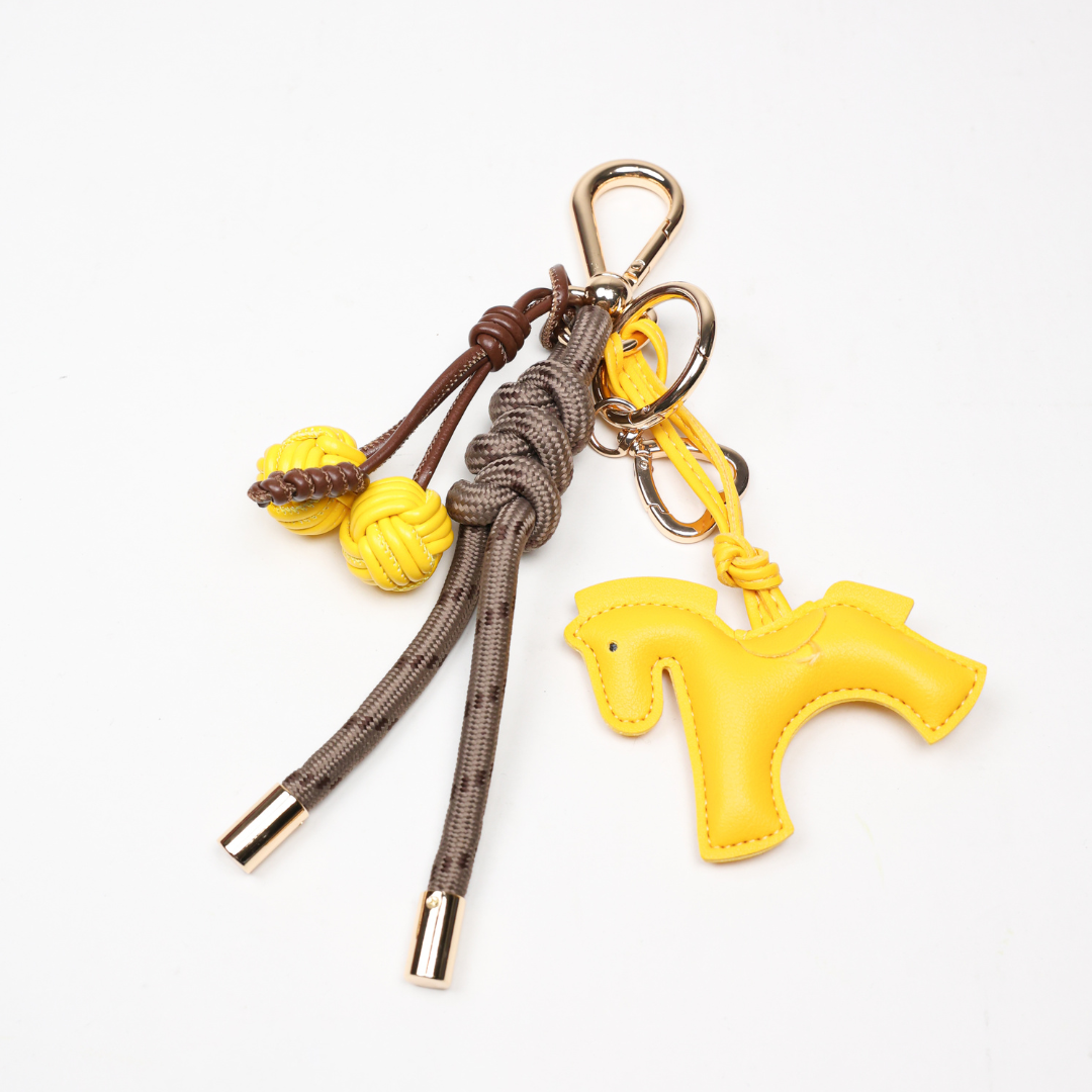 KEY CHAIN MOCHA WITH CHARMS - YELLOW HORSE AND YELLOW CHERRIES
