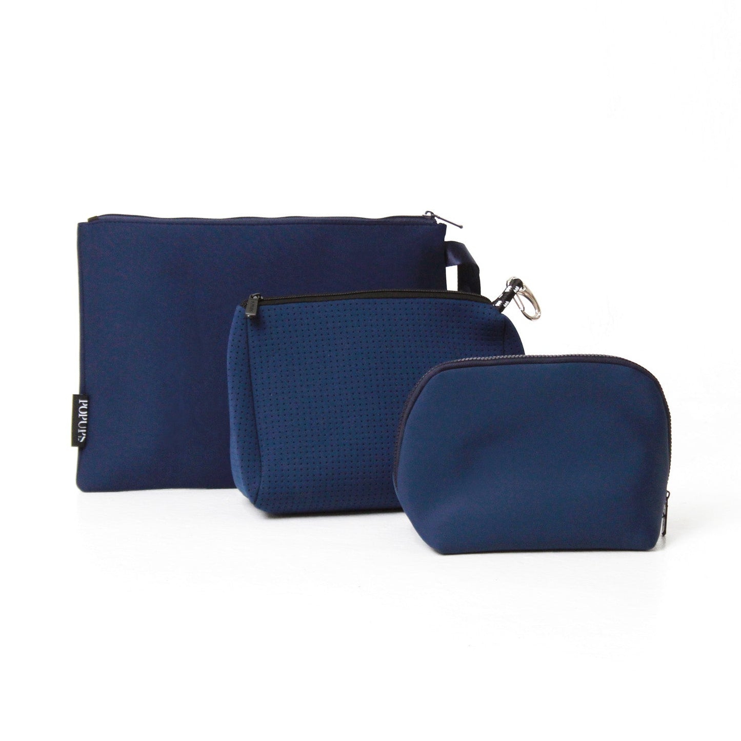 DEEP BLUE SET: OVERSIZED WRISTLET POUCH + ESSENTIAL POUCH + MAKEUP POUCH SET