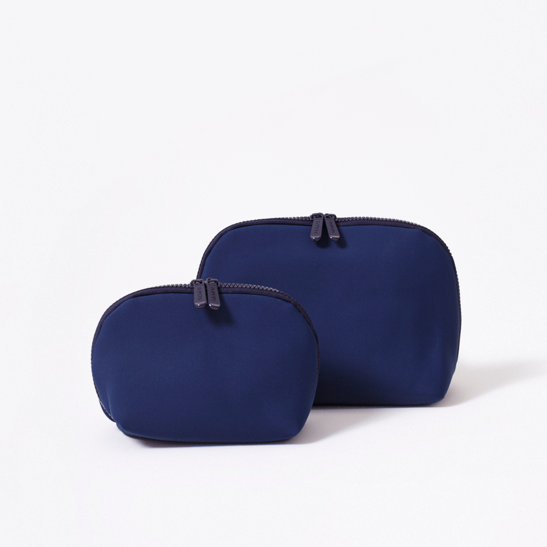 DEEP BLUE SET: OVERSIZED WRISTLET POUCH + ESSENTIAL POUCH + MAKEUP POUCH SET