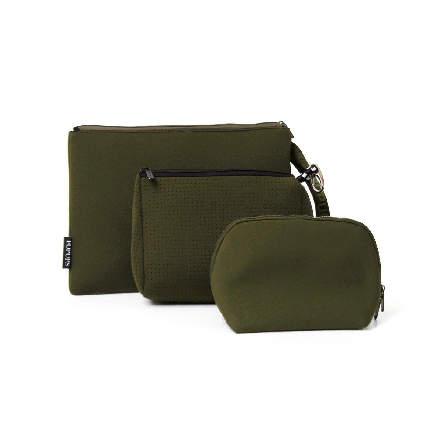 SAFARI GREEN SET: OVERSIZED WRISTLET POUCH + ESSENTIAL POUCH + MAKEUP POUCH SET