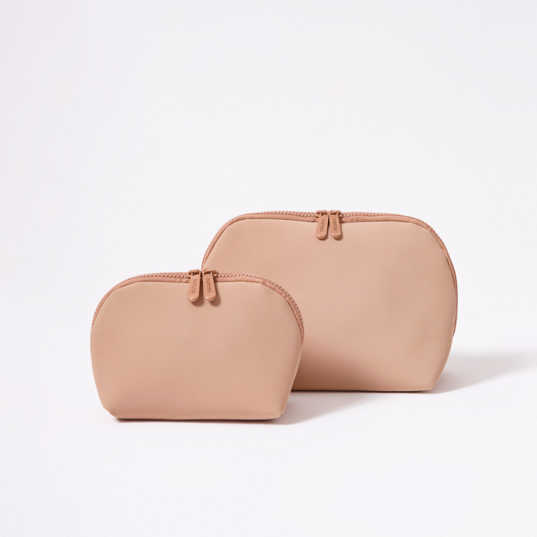 TAN SET: OVERSIZED WRISTLET POUCH + ESSENTIAL POUCH + MAKEUP POUCH SET