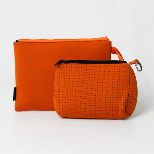 BURNT ORANGE SET: OVERSIZED WRISTLET POUCH + ESSENTIAL POUCH